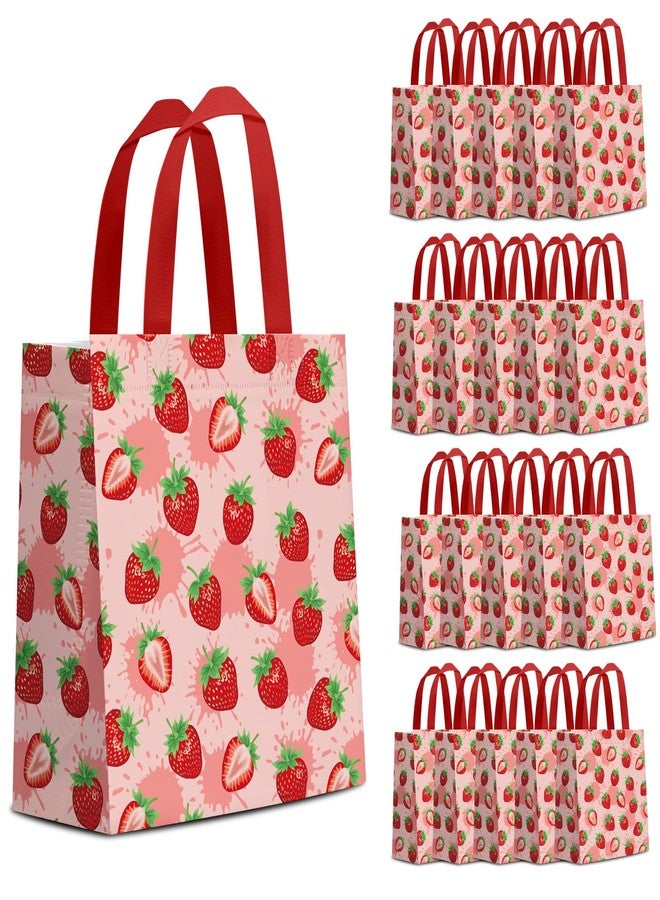 KERINGO 24 PCS Strawberry Party Favor Bags Strawberry Party Decorations Red Pink Strawberry Non Woven Candy Goody Treat Bag for Strawberry Fruit Theme Baby Shower Sweet One Strawberry Birthday Wedding Snack Gifts Bags - Image 1